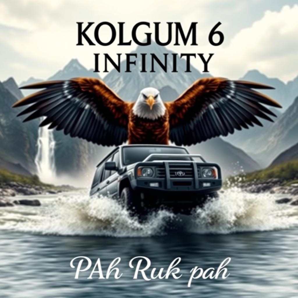 A majestic eagle spreading its wings over a Toyota Land Cruiser 4x4, depicting power and freedom