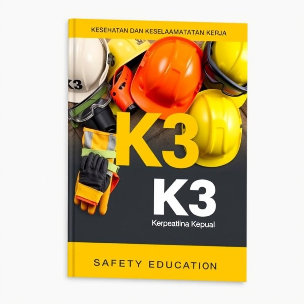 A book cover design focused on the theme of K3 (Kesehatan dan Keselamatan Kerja or Occupational Health and Safety)