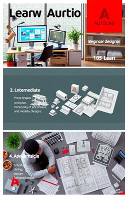 A visual guide illustrating the process of learning AutoCAD from beginner to expert level