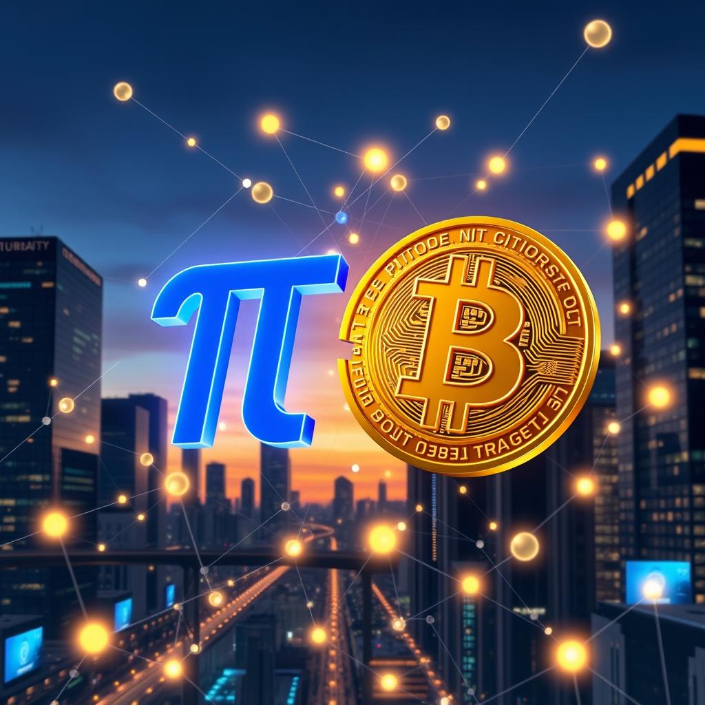 An engaging digital artwork depicting the collaboration between Pi Network and Bitcoin