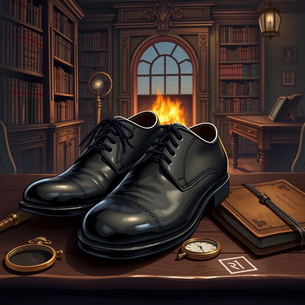 A detailed illustration of Sherlock Holmes' iconic shoes, showcasing their distinctive Victorian design