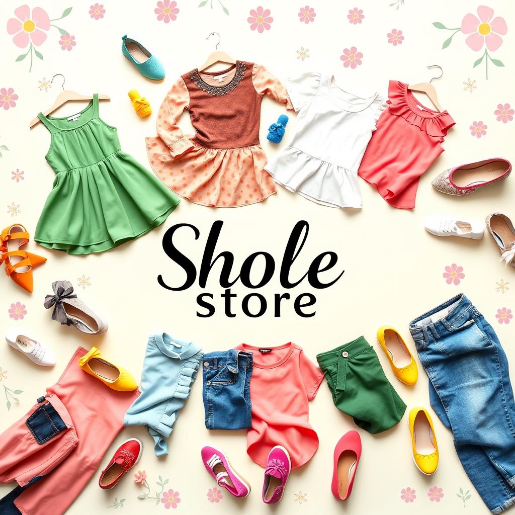A vibrant and inviting Facebook cover image for a women's and children's clothing store including shoes