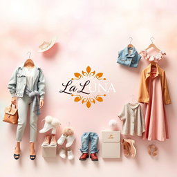 A stunning Facebook cover photo for 'La LUNA', a women's and children's clothing store, featuring a stylish logo centered in an enchanting design