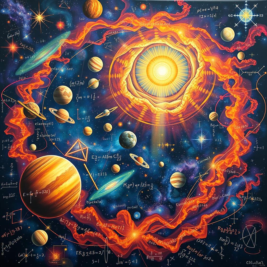 A conceptual artwork illustrating the connection of mathematics to the universe