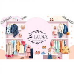 An eye-catching Facebook cover photo for 'La LUNA', a fashionable store featuring women's and children's clothing as well as shoes
