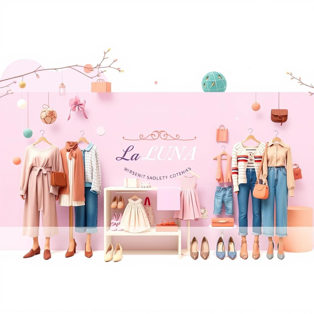 An eye-catching Facebook cover photo for 'La LUNA', a fashionable store featuring women's and children's clothing as well as shoes