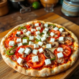 A delicious homemade pizza showcasing a vibrant array of ingredients