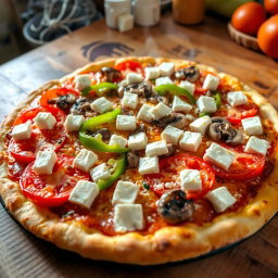 A delicious homemade pizza showcasing a vibrant array of ingredients