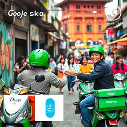 A collaboration between Gojek and Unilever featuring a modern urban scene in Indonesia