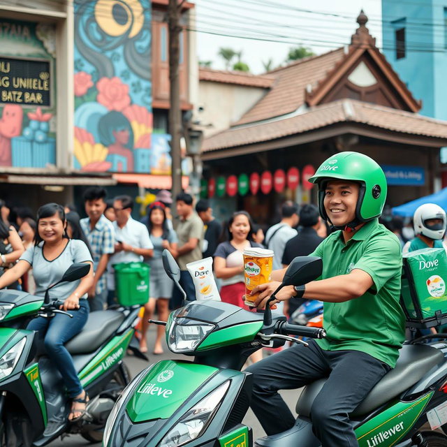 A collaboration between Gojek and Unilever featuring a modern urban scene in Indonesia