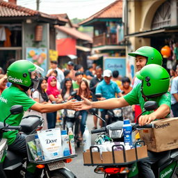 A collaboration between Gojek and Unilever featuring a modern urban scene in Indonesia