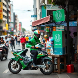 An engaging scene depicting a collaboration between Gojek and Unilever in an urban Indonesian setting