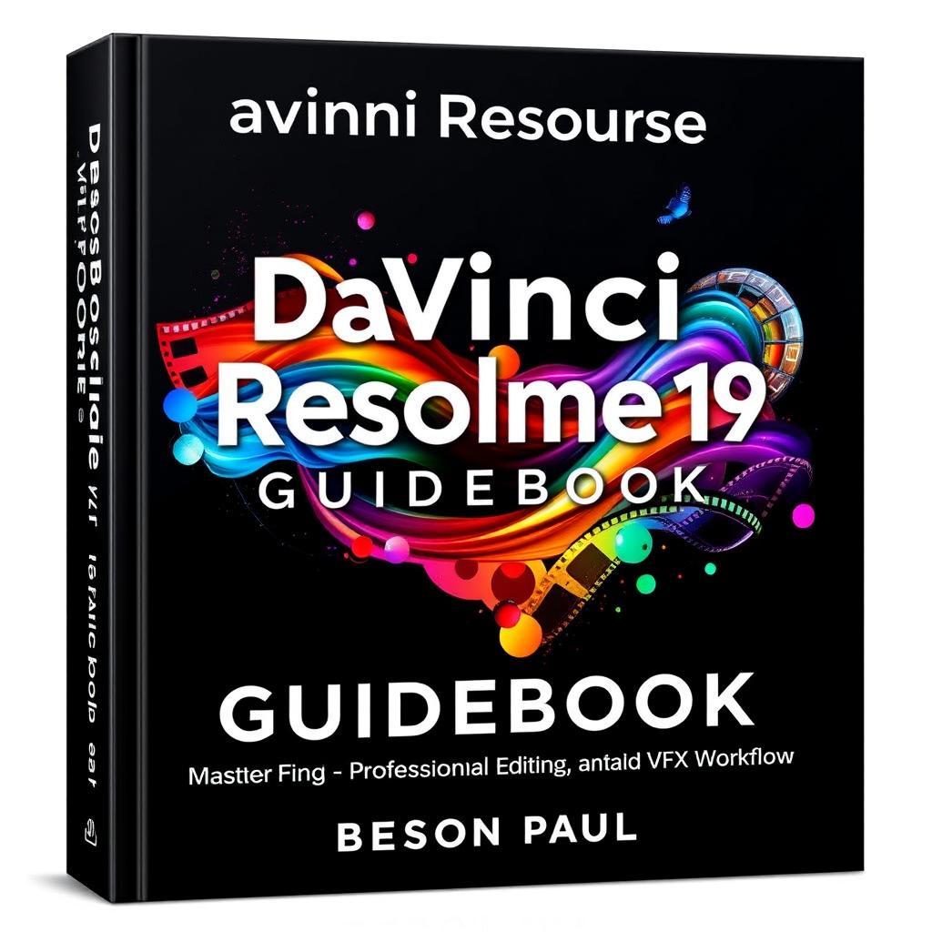 A striking and professional book cover for 'DaVinci Resolve 19 Guidebook: Mastering Professional Editing, Color Grading, and VFX Workflow' by Benson Paul