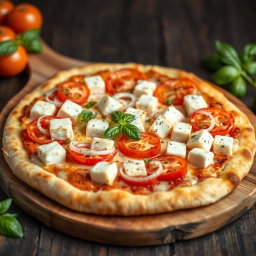 A tantalizing pizza featuring creamy paneer cubes, paired beautifully with crunchy slices of onions and juicy, ripe tomatoes