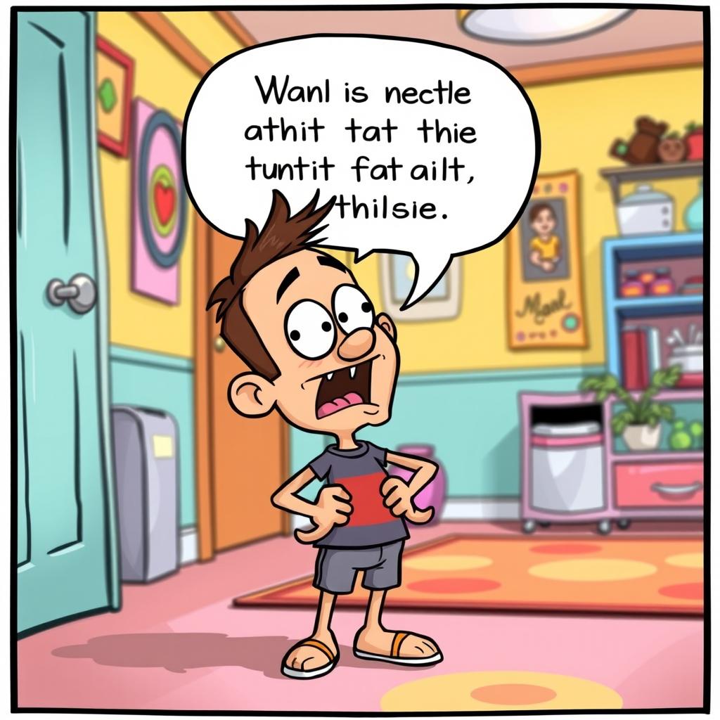 A humorous cartoon-style illustration featuring a character with an exaggerated facial expression of surprise while farting, accompanied by a speech bubble with a funny quote