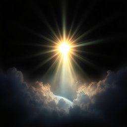 A breathtaking depiction of creation, featuring a brilliant light emerging from deep darkness, symbolizing hope and a promising beginning