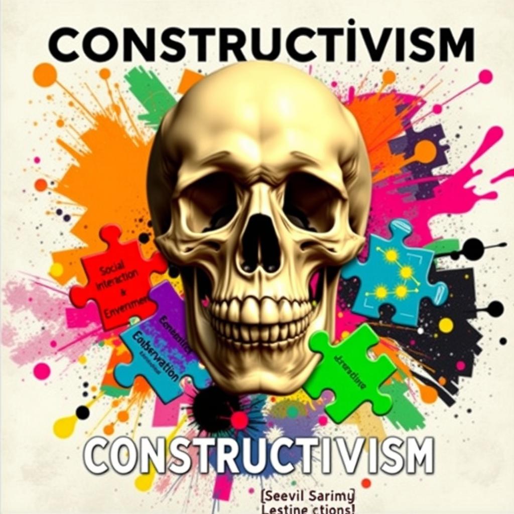 A vibrant and thought-provoking Constructivism-themed poster featuring a large, central human skull symbolizing the foundation of thought
