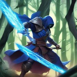 Yone, clad in armor with his azure spirit blade, locked in an intense battle against the shadowy figure of Zed, armed with his deadly shurikens, in an epic showdown set within a mystical forest backdrop.