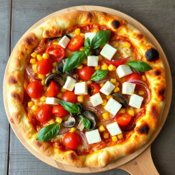 A beautifully baked gourmet pizza that exemplifies perfection, featuring a golden-brown, crispy crust that is both crunchy on the outside and fluffy on the inside