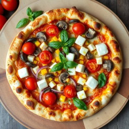 A beautifully baked gourmet pizza that exemplifies perfection, featuring a golden-brown, crispy crust that is both crunchy on the outside and fluffy on the inside