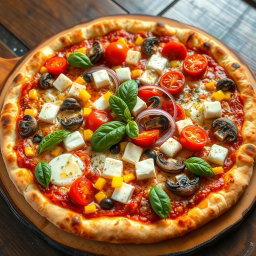A perfectly baked gourmet pizza, featuring a crust that is beautifully golden-brown, crunchy on the outside and soft on the inside