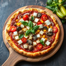 A perfectly baked gourmet pizza, featuring a crust that is beautifully golden-brown, crunchy on the outside and soft on the inside