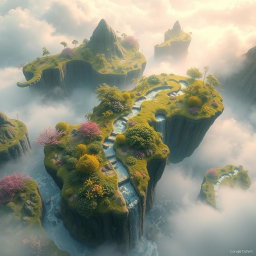An ethereal, dreamlike landscape that embodies the concept of somatica, featuring surreal elements like floating islands, lush vegetation, and sparkling rivers