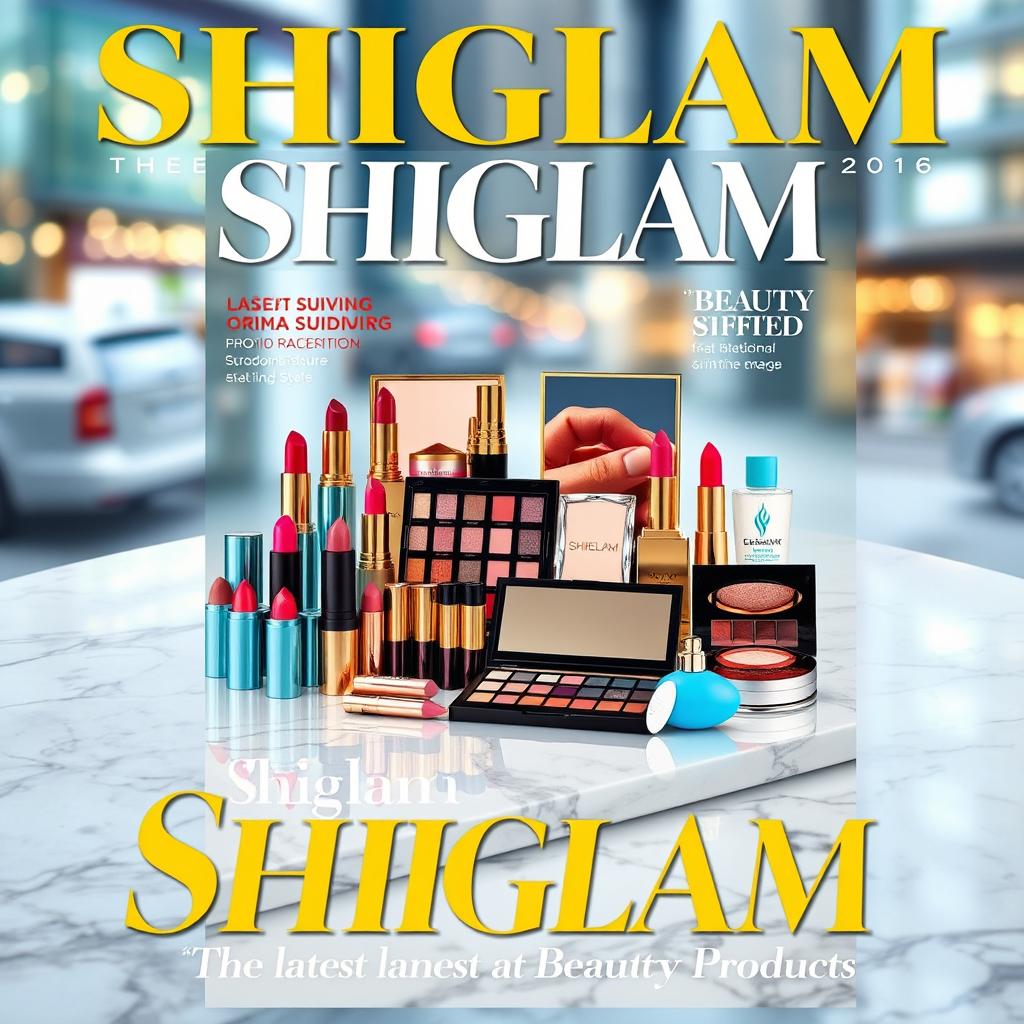 A vibrant, visually striking cover for a photo magazine featuring the latest Shiglam beauty products