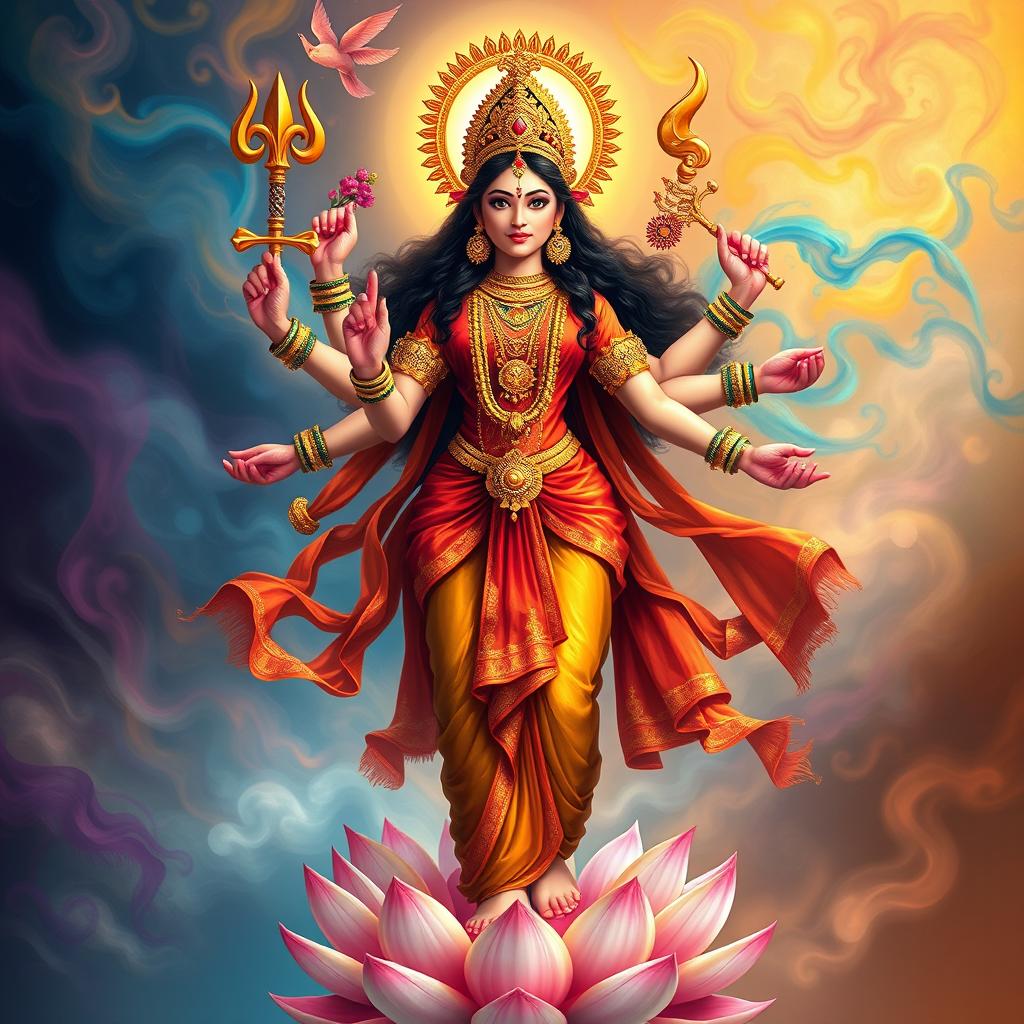 A divine and majestic portrayal of Warahi Devi, the fierce Goddess from Hindu mythology