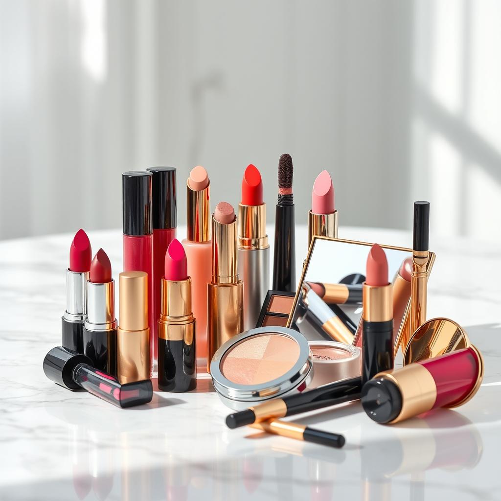 A stunning profile picture for a cosmetics brand, featuring an elegant and stylish makeup setup