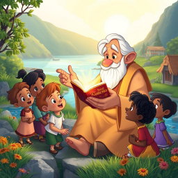 A heartwarming scene set by the Madeira River, depicting Seu Ambrósio, an old river dweller