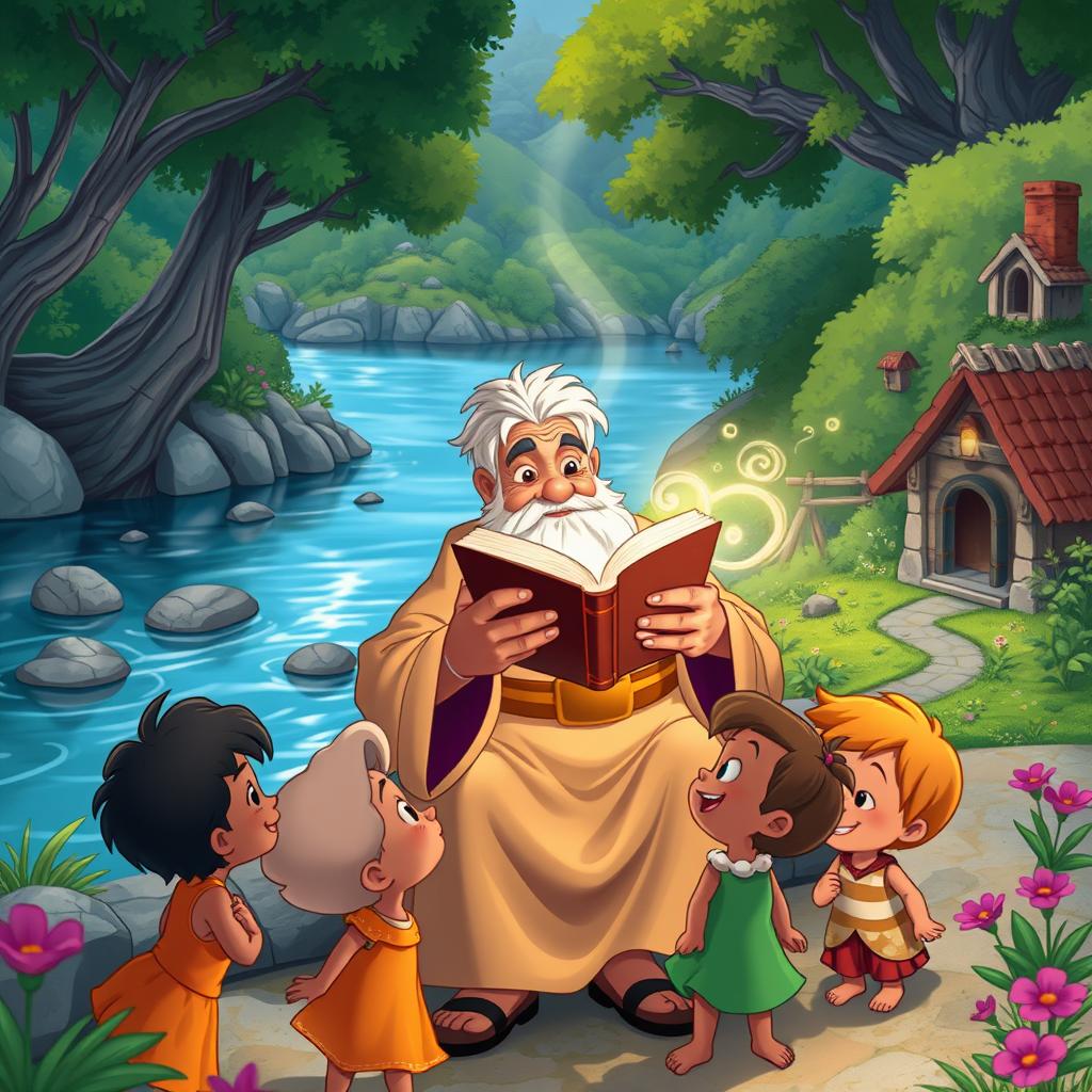 A heartwarming scene set by the Madeira River, depicting Seu Ambrósio, an old river dweller