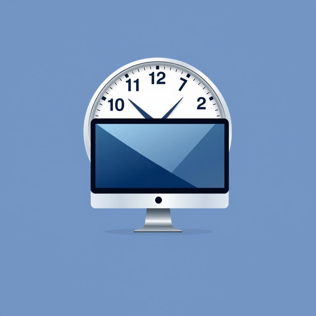 A professional logo design featuring a sleek, modern computer with a stylish clock prominently positioned behind it