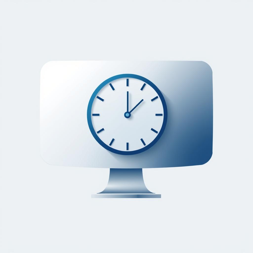 A professional and minimalist logo design that creatively integrates a clock into the middle of a sleek computer