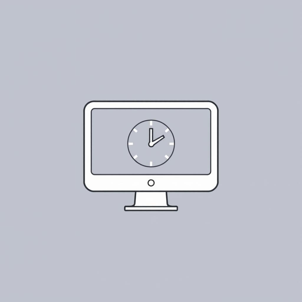 A simple and minimalist logo design that combines a computer and a clock into a cohesive graphic