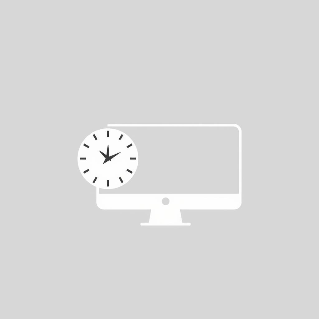 A basic and minimalist logo design that combines a computer and a clock, with the clock positioned on the left side of the computer, partially covering the side of the PC