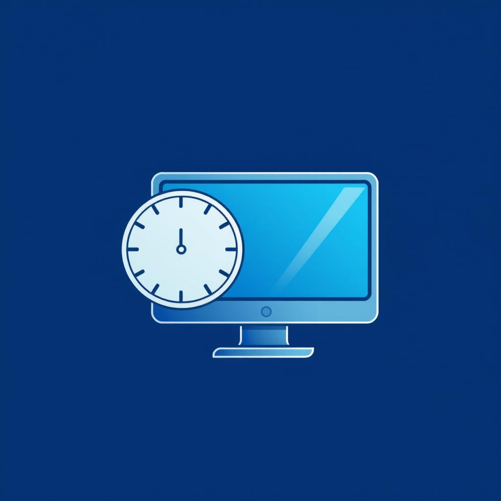 A basic and minimalist logo design that combines a computer and a clock, with the clock positioned on the left side of the computer, partially covering the side of the PC
