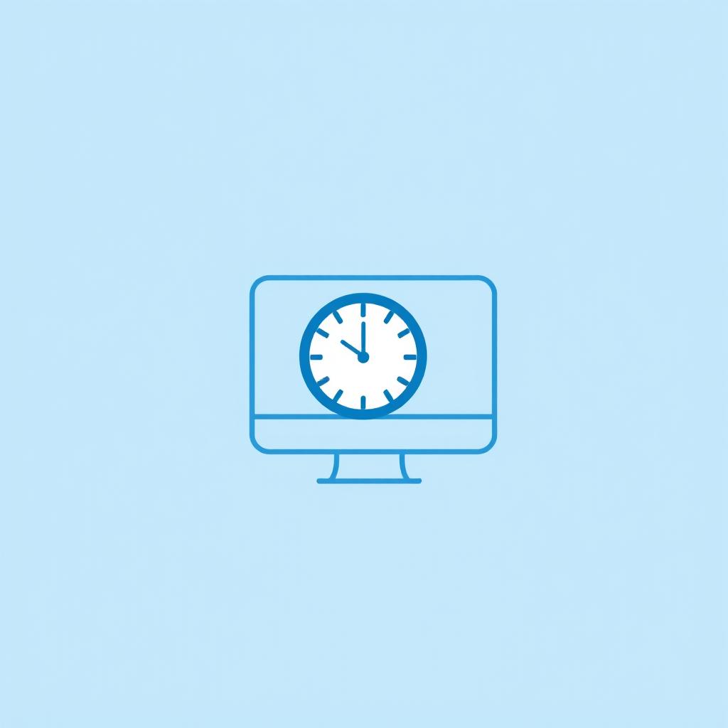 A simple and minimalist logo design that combines a computer and a clock