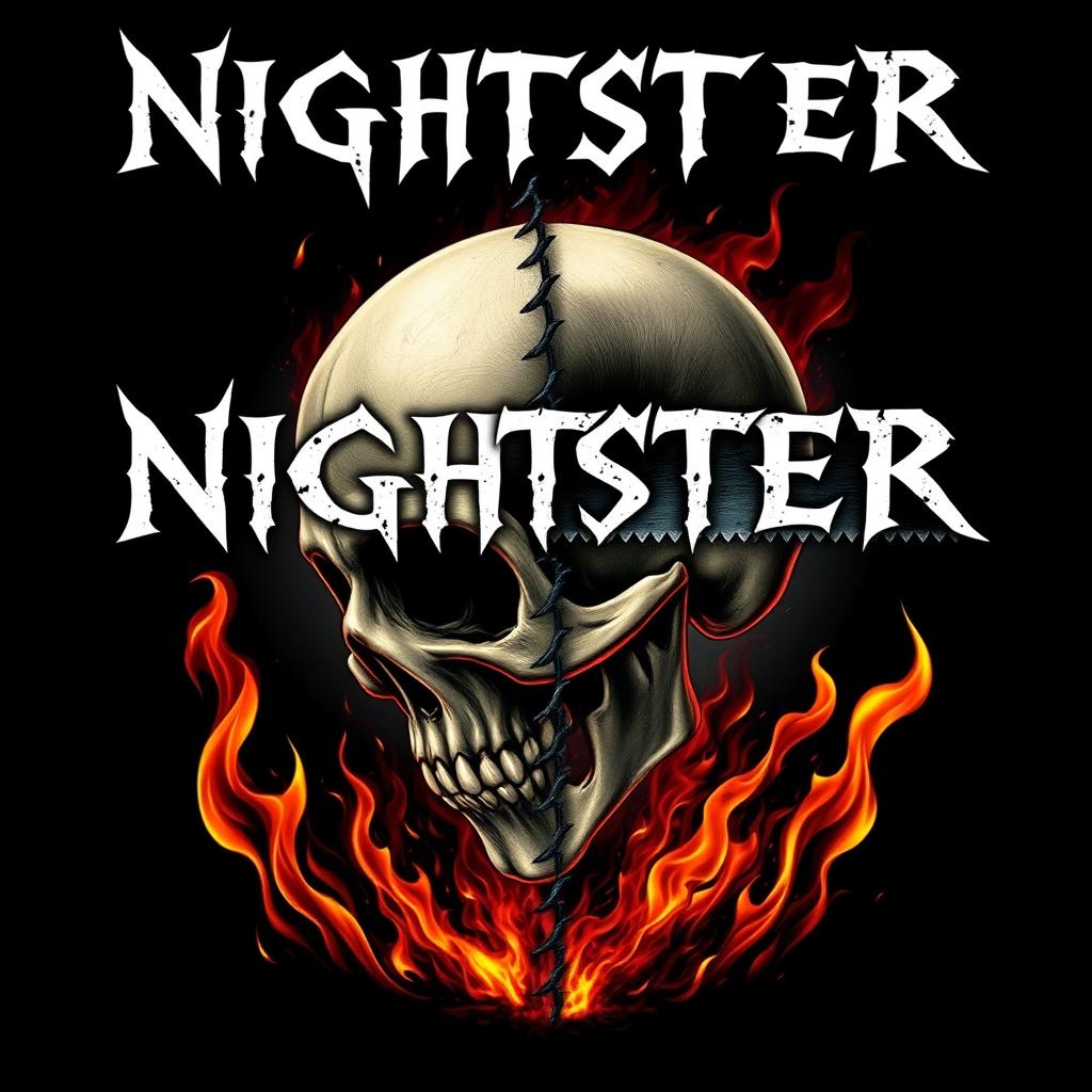 A dark-themed image featuring a skull in lateral profile, bisected by a circular saw through its forehead