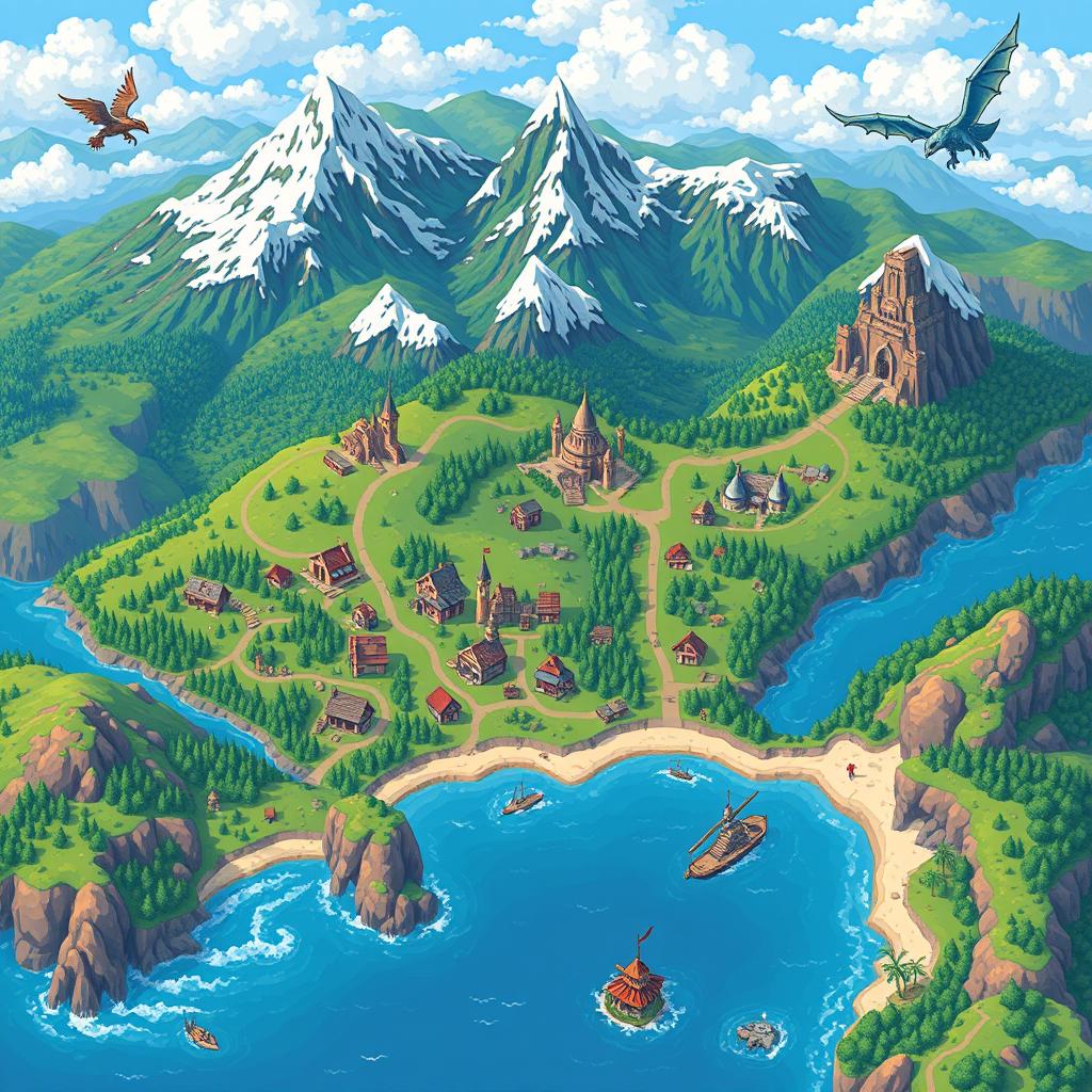 Vibrant Pixel Art RPG World Map