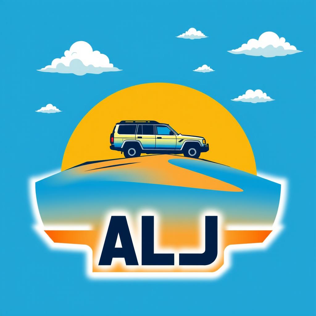 An esports team logo illustration featuring a stylized dunes range under a vibrant blue sky adorned with fluffy white clouds