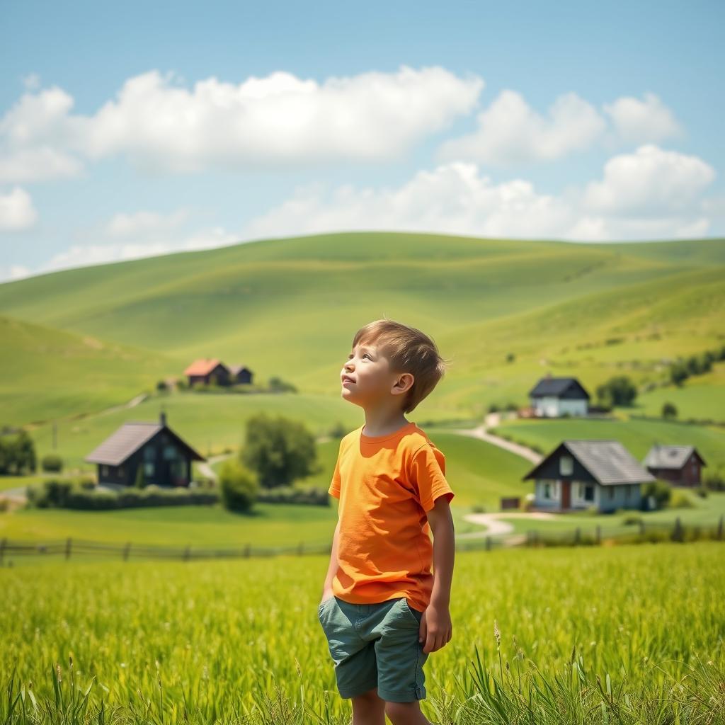 A picturesque rural landscape showcasing lush green fields and charming rural houses