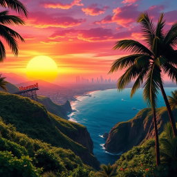 A breathtaking San Andreas-themed background for a poster, capturing the essence of Los Santos and the surrounding environment