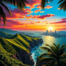 A breathtaking San Andreas-themed background for a poster, capturing the essence of Los Santos and the surrounding environment