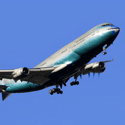 A majestic Boeing 747 in mid-flight against a clear sky. The large, four-engine jetliner sparkles under the sunlight as it cruises at a high altitude.