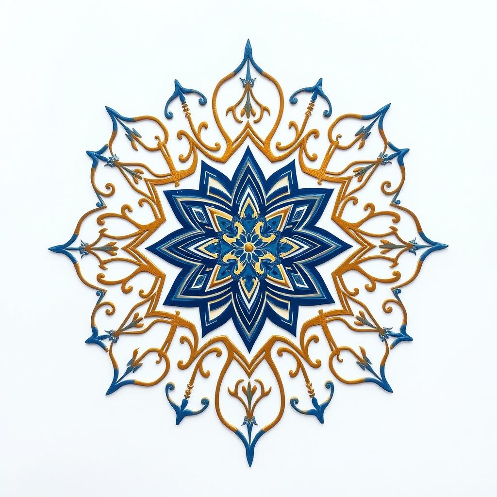 A breathtaking Islamic geometric design featuring intricate arabesques and star motifs, elegantly arranged in a symmetrical pattern