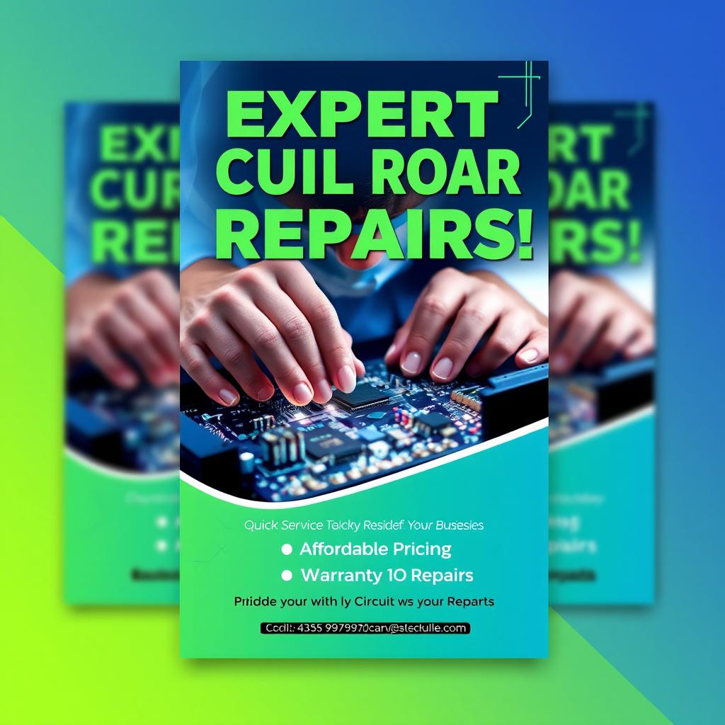 A vibrant and eye-catching promotional poster for circuit board repairs