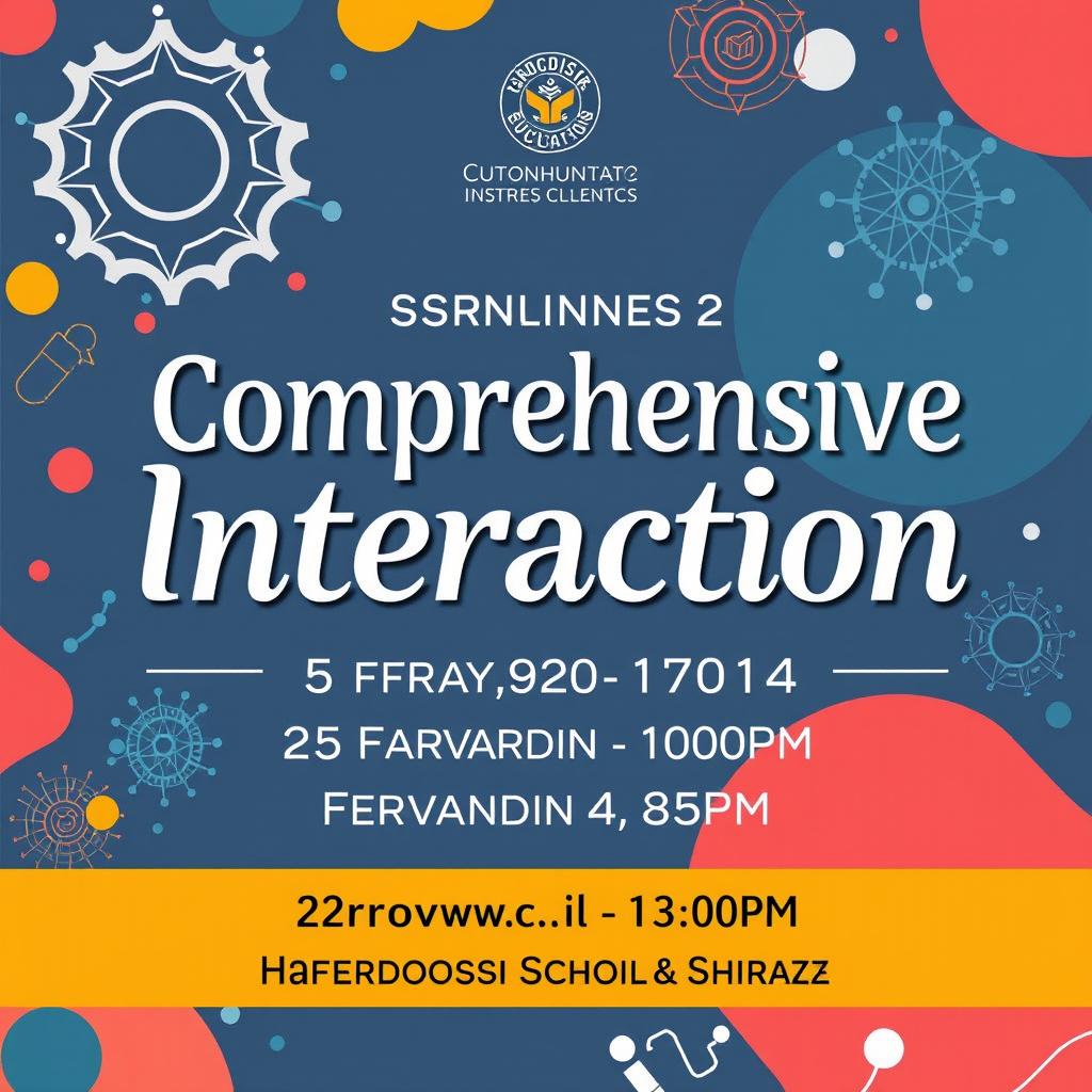 A promotional poster for a seminar titled 'Comprehensive Interaction' taking place on 25 Farvardin 1404, from 10 AM to 12 PM, at Ferdowsi School in Shiraz