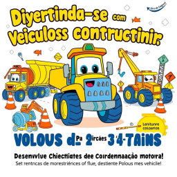 A vibrant construction scene featuring a central, friendly construction vehicle, like a smiling excavator, an animated dump truck, or an active crane, all displayed with cheerful expressions and playful designs