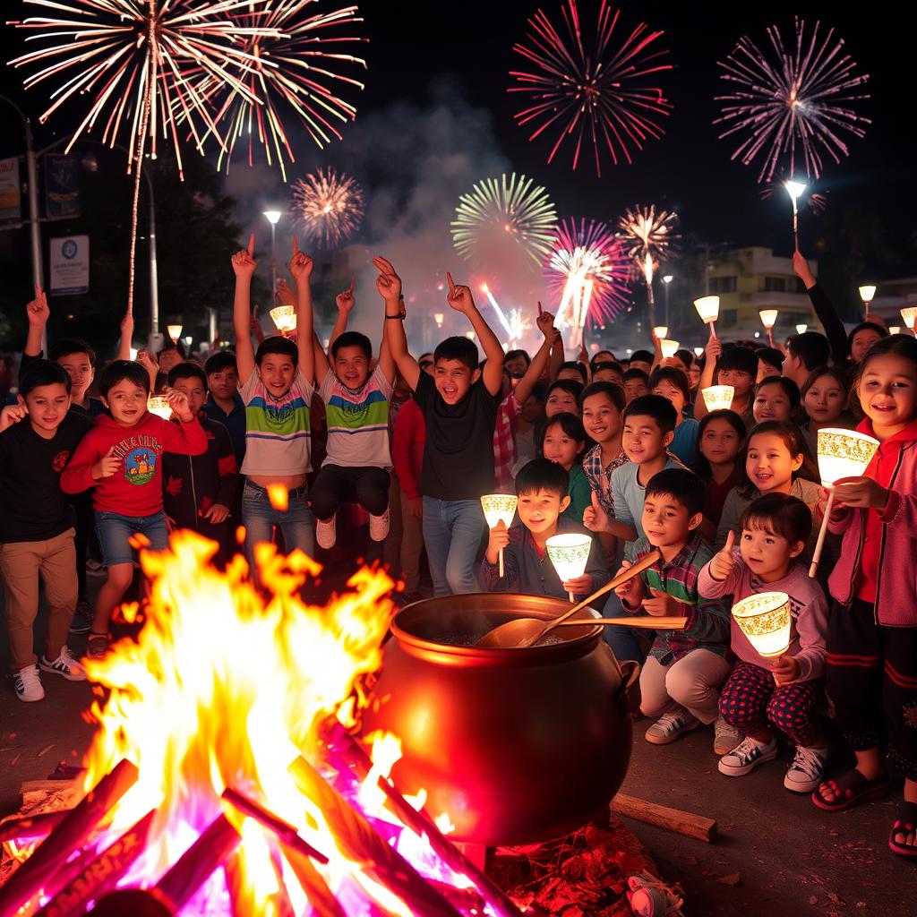 A vibrant scene in Tehran depicting a festive celebration of the 4th of Syrian Saturday